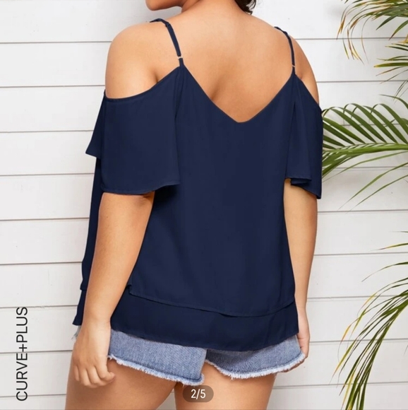 Plus Cold Shoulder Layered Hem Blouse - Picture 2 of 3